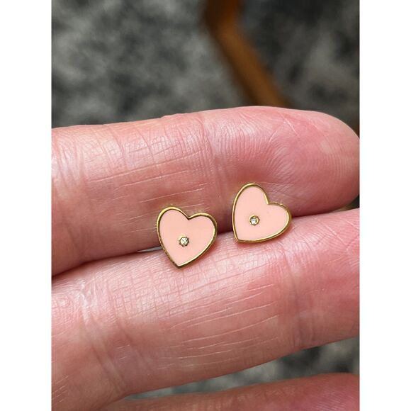 Pink Rhinestone Stainless Steel Heart-Shaped Stud Earrings - Picture 2 of 5
